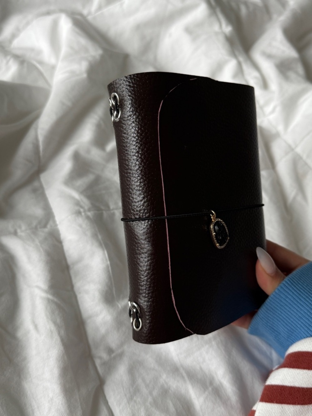 Brown Leather Journal Cover with Charms A6 - Picture 3 of 5